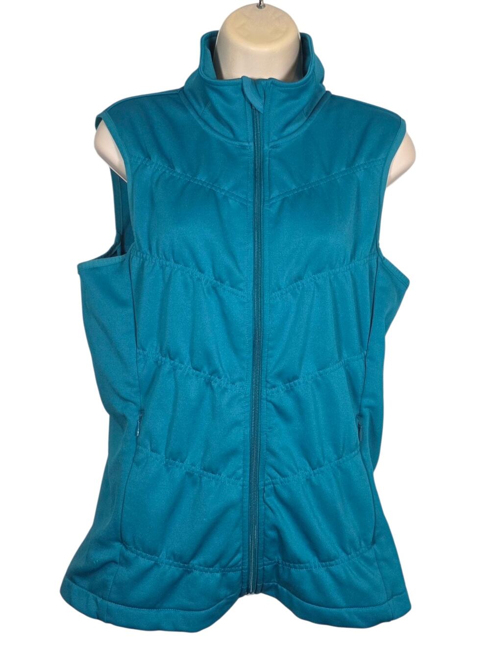 Athleta Quilted Running Vest Women's M Teal Blue Full Zip Insulated